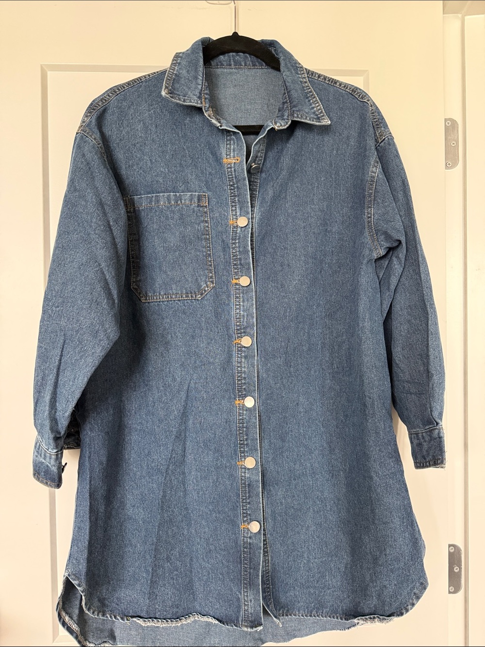 Oversized Button-Front Denim Dress - Blue